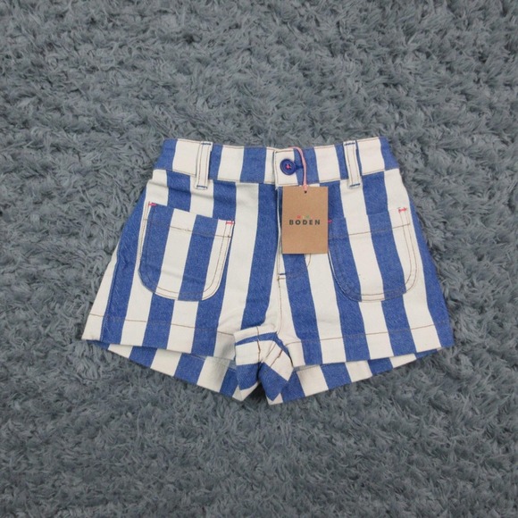 Mini Boden Other - Mini Boden Shorts Girls 6-7Y Blue White Stripe Cotton Denim Pockets 20x1.5* NWT